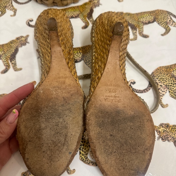 Authentic Prada pre-loved gold strappy lizard  heels/wedges - size 37 1/2 - Picture 4 of 8